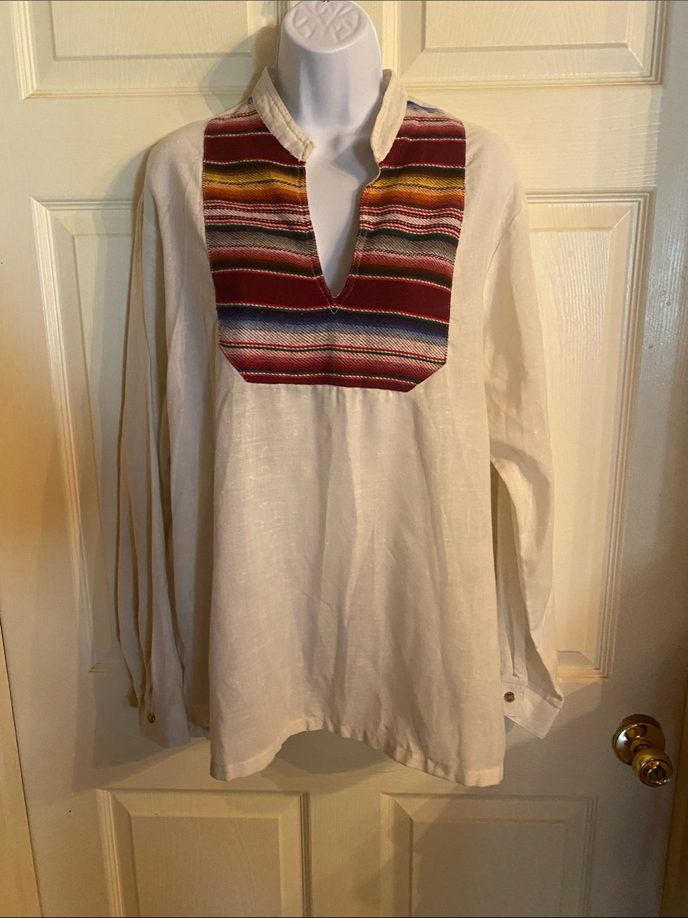 Kennington Ltd White Long-Sleeve Pullover with Multicolor Striped Bib